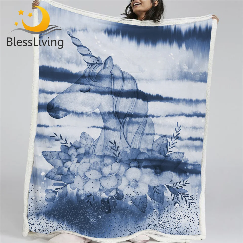 Blesslive Единорог детские одеяла цветок мультфильм Плюшевые покрывало акварельные чернильные синие постельные принадлежности 130x150 Прямая поставка Cobertor