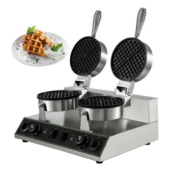 

Double-head Commercial Round Waffle Maker Nonstick Electric Stainless Steel Waffle Maker Suitable for Restaurant Snack Bar