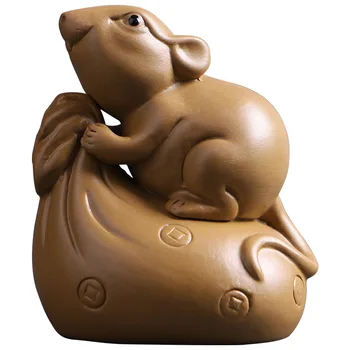 

Purple sand mouse Statue model, modern traditional handmade rat year small ornaments, home tea table decoration souvenir