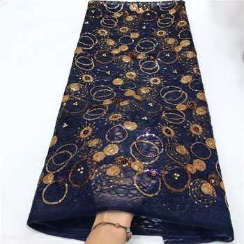 

latest high quality African Embroidered lace sequince Lace with beads Fabric for 2020Evening Long Dresses lace