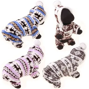 

4 Size Cute Cartoon Pet Reindeer Puppy Coat Clothes Soft Coral Velvet Fleece Winter Warm Sweater Jumpsuit Outfit Apparel