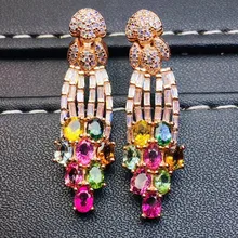 Серьги-капли из натурального турмалина или сапфира, танзанита или пиканата,, серебро 925 пробы, 0.25ct* 16 шт., драгоценные камни# J910161