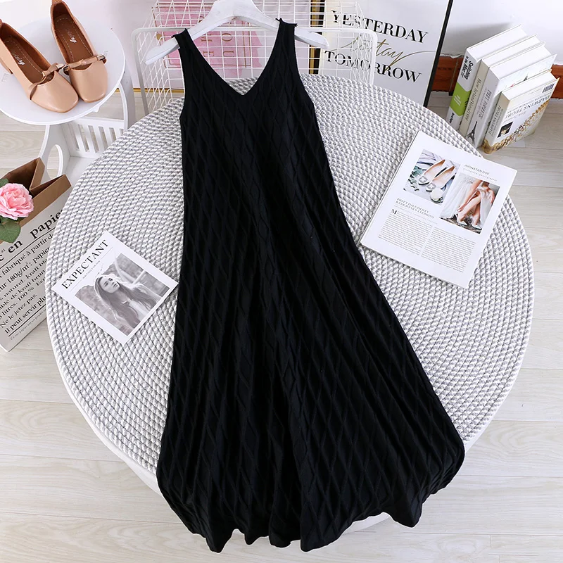 OCEANLOVE Knitted Dress Women 2020 Spring Summer Casual V Neck Sexy Vestidos Sleeveless All Match Basic Long Dresses 13584