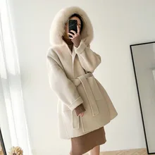 Кашемировое шерстяное пальто для женщин с воротником из натурального Лисьего меха размера плюс модное зимнее пальто для женщин свободное Женское пальто высокого качества