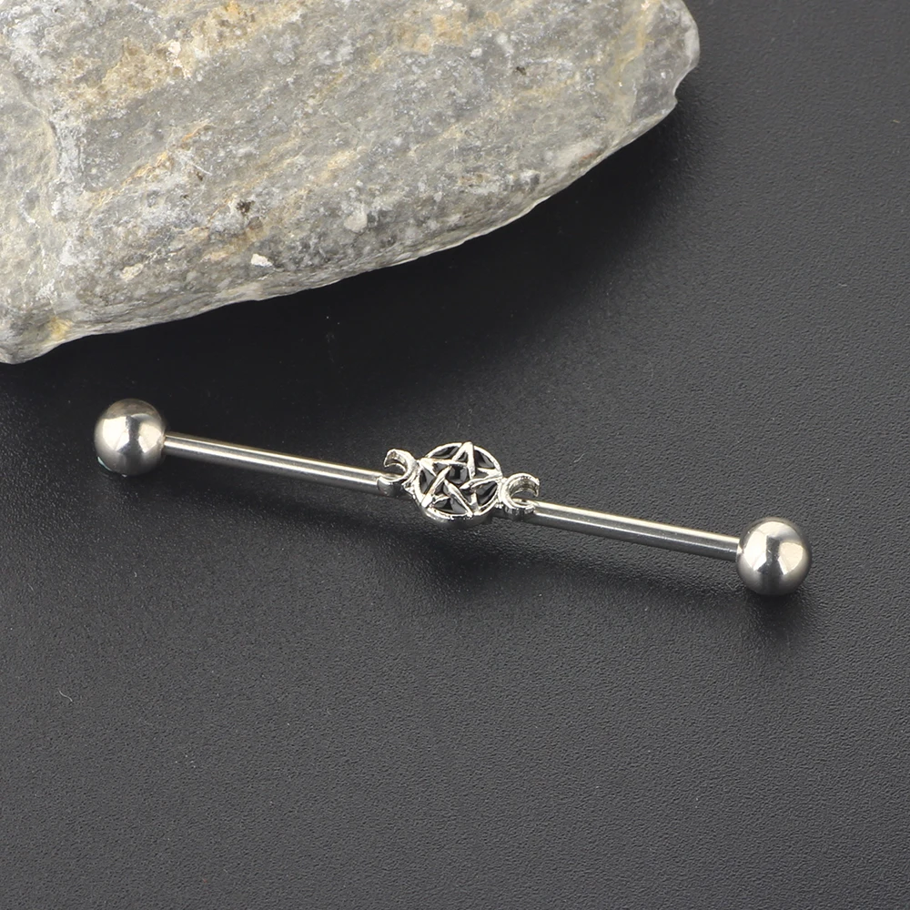 JUNLOWPY Star Industrial Barbells Piercing 14G Stainless Steel Cartialge Helix Tragus Earring Cartilage Body Jewelry 38mm 50pcs