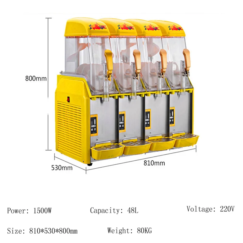 New Snow Melting Machine 220V Electric Four Cylind Slush Machine Cold Drink Maker Smoothies Making Sand Ice 1500W