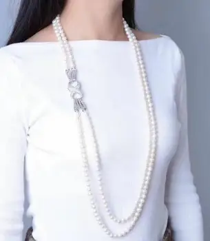 

two strands 9-10mm south sea round white pearl necklace 24"-26"