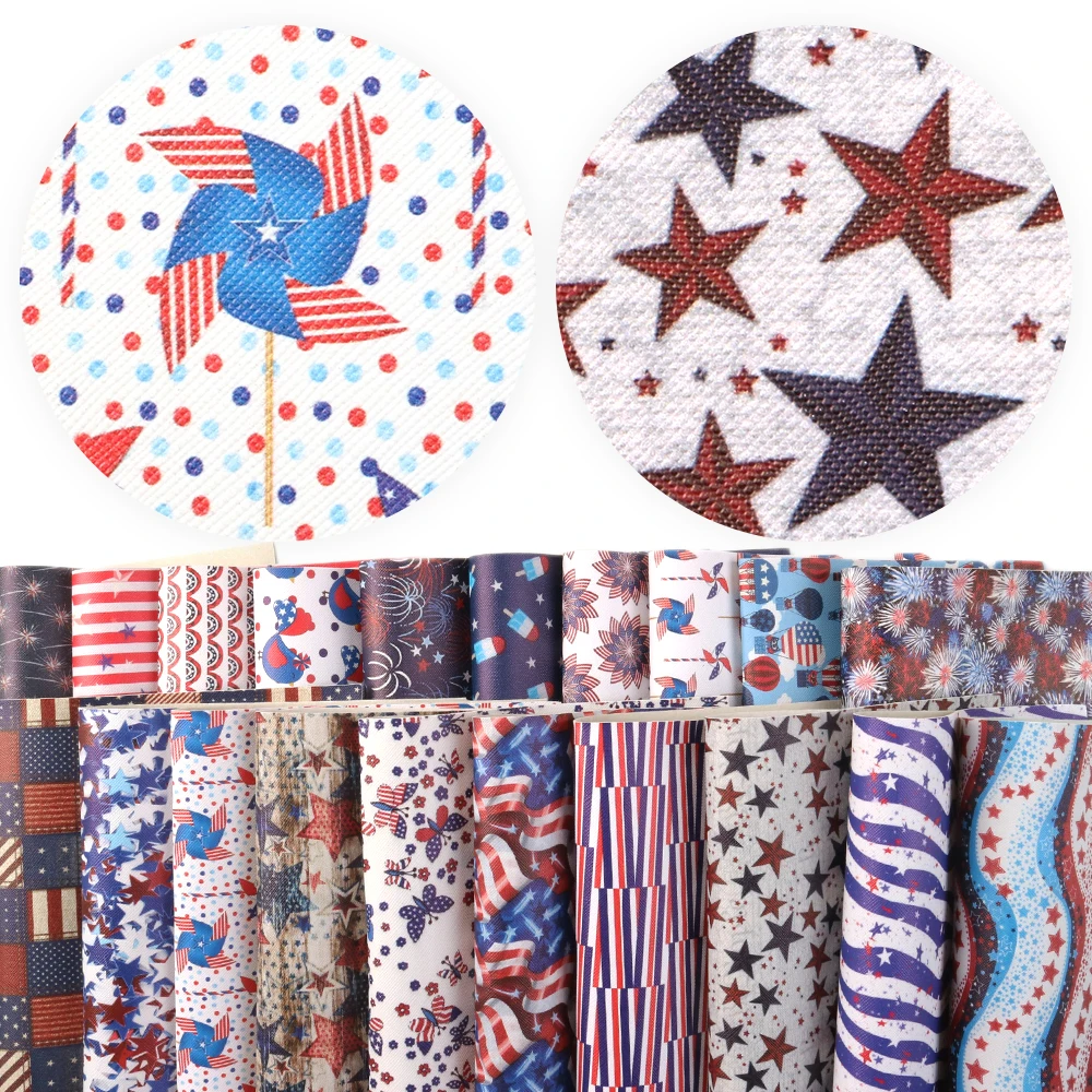 

David accessories 20*34cm July 4th Star Printed Synthetic Leather Patchwork For Hair Bow Bag Wallet Phone Cover DIY,1Yc5948