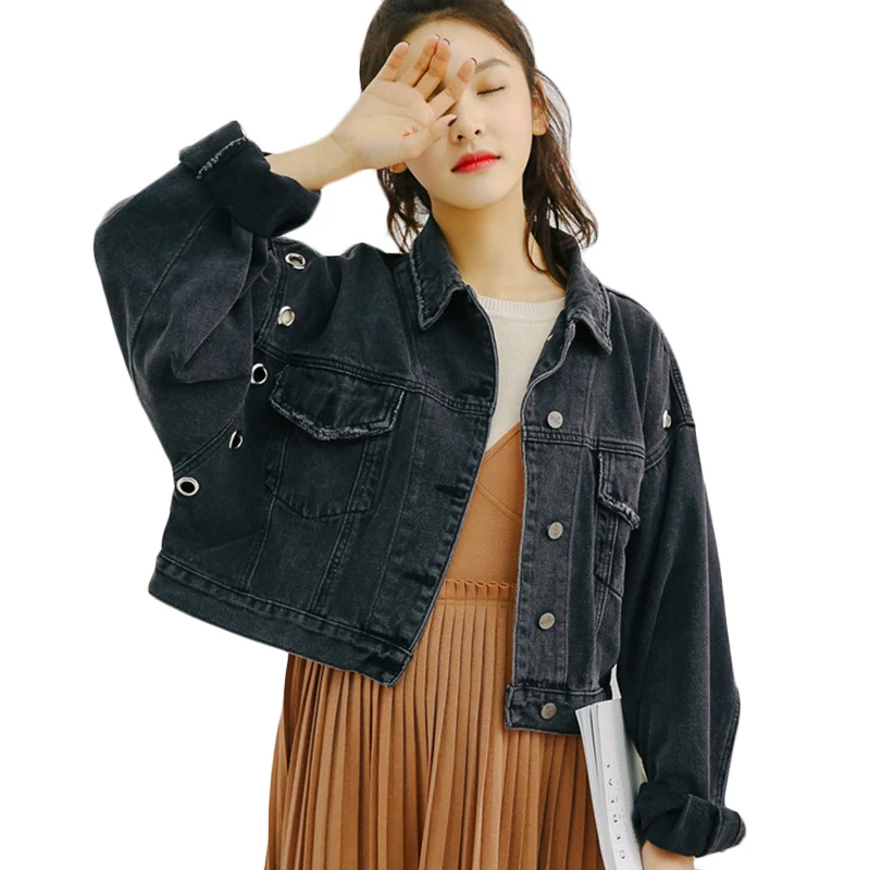 Женская джинсовая куртка Осень Зима Новая корейская Студенческая свободная Базовая куртка женские короткие с высокой талией повседневные