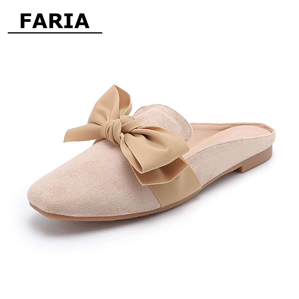 

2020 new Butterfly-knot Flock Slingbacks Slip-On Square Toe Spring/Autumn Shallow flats platform shoes Party Casual shoes
