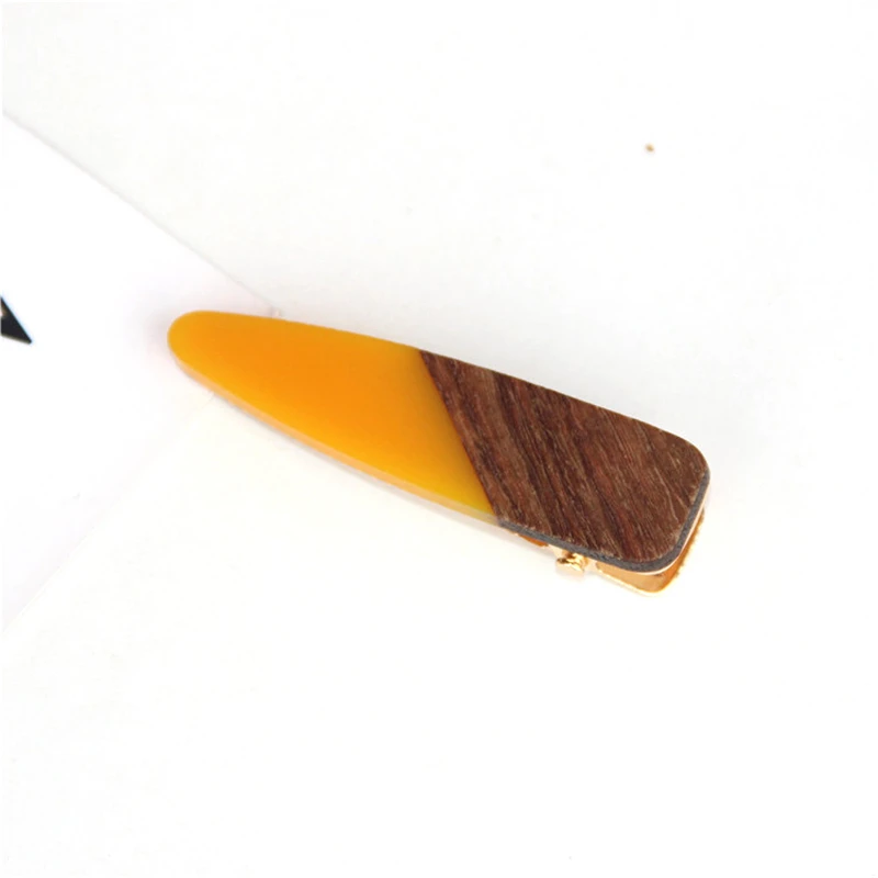 Yellow 1 New Fashion Patchwork Geometric Wood Acrylic Hair Clips For Women Girls Hollow Waterdrop Hairpin Barrettes Hair Accessories - Цвет: Yellow 1