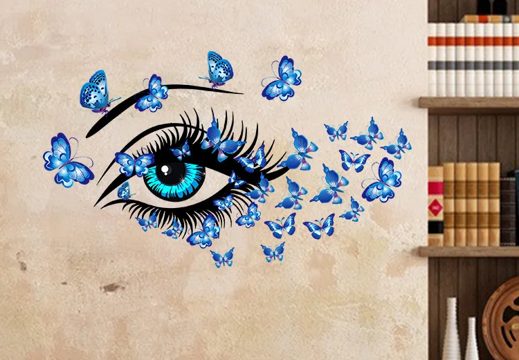 Голубые Красивые глаза и стикер на стену с бабочками гостиной спальни Декоративные Обои фреска съемные наклейки из ПВХ художественные наклейки