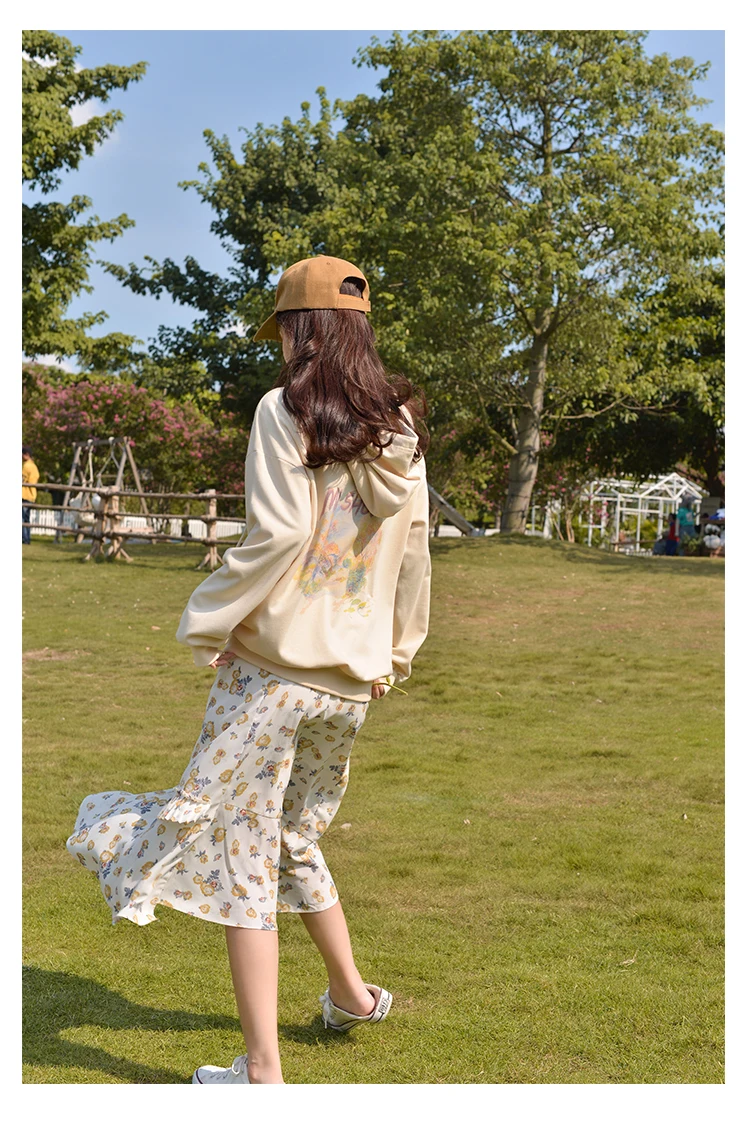MISHOW 2020 Autumn Skirts For Women Vintage Floral Printed Asymmetrical Mid Calf Skirt High Waist Retro Female Bottoms MX20C1898