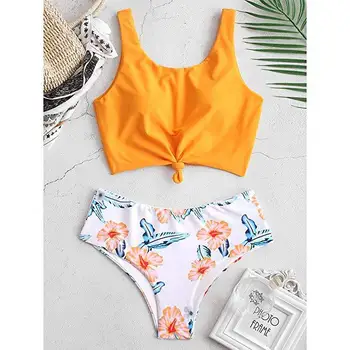 

2020 Sexy Bikini Swimsuit Women Swimwear Push Up Bikinis Set Leaf Print Female High Waist Swimming Suits for Bathing Suit