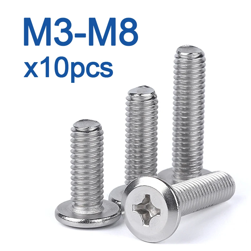 

10pcs/lot M3 M4 M5 M6 M8 A2-70 Stainless Steel Large Flat Phillips Head Allen Furniture Rivet Screw Connector Joint Bolt