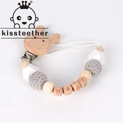 Kissteether – anneau de dentition en bois pour bébé, chaîne de sucette en hêtre, anneau de rongeur, hochet d'allaitement, Perle de qualité alimentaire, ensemble de jouets en perles de Silicone 