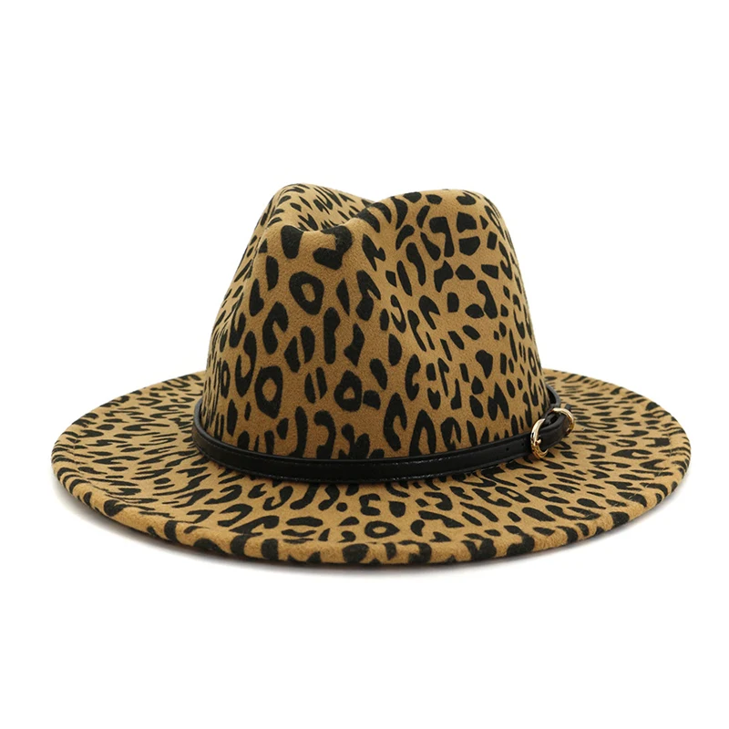 Camel fedora FS бежевый белый шерстяной фетр джаз шляпа для Для женщин Для мужчин коричневый ремень с леопардовым принтом фетровая шляпка шерстяная Шапки Винтаж шляпа с широкими полями шляпа Панама вечерние шляпы - Цвет: Camel fedora