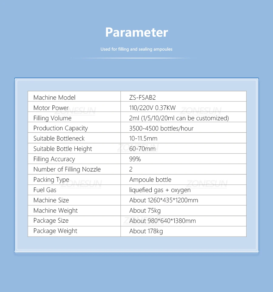 ZONESUN ZS-FSAB2 Automatic Small Ampoule Bottles Liquid Filling and Sealing Machine