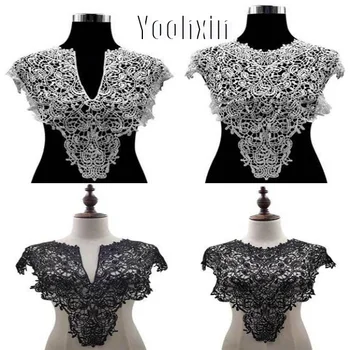 

Luxury white black Embroidery flower lace fabric trim ribbon DIY sewing patch applique collar craft guipure dress wedding decor