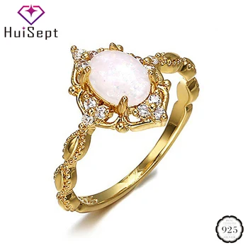 

HuiSept Vintage Silver 925 Ring Jewelry Oval Shaped Opal Zircon Gemstones Rings Ornaments for Women Wedding Party Gift Wholesale