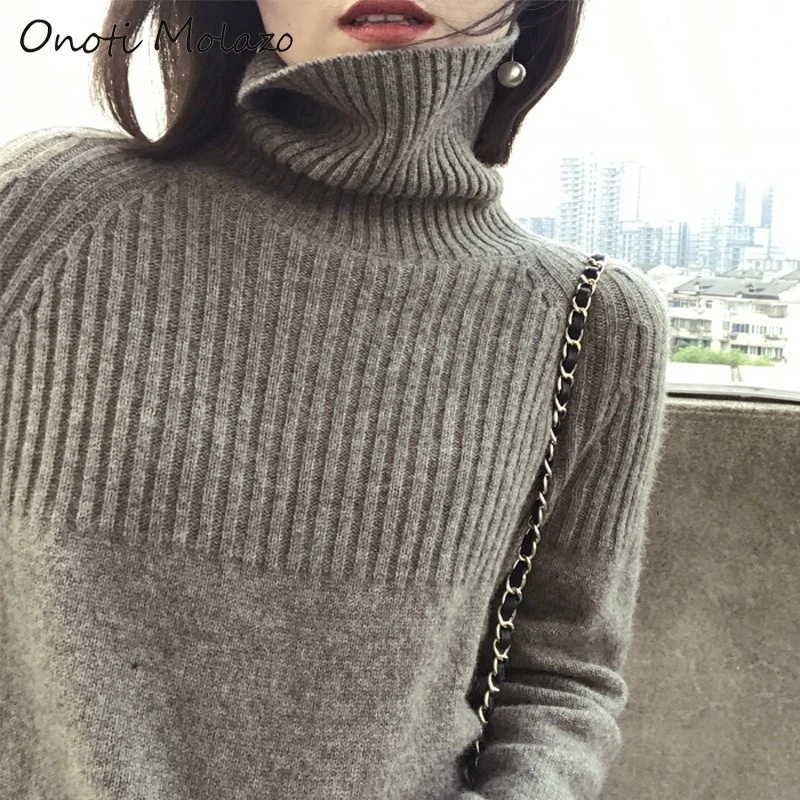 Onoti women casual turtleneck sweater fashion office ladies loose casual knitted pullover vintage autumn winter pull tops 2020