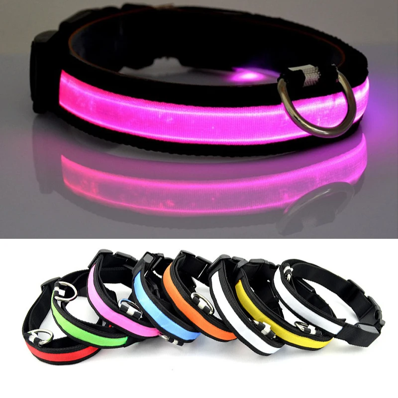 

Dog Collar LED Light Flashing Glowing Collar For Dogs Cat Nylon Pet Dog Collar Led Light Night Safety Collar Perro Grande Rosa