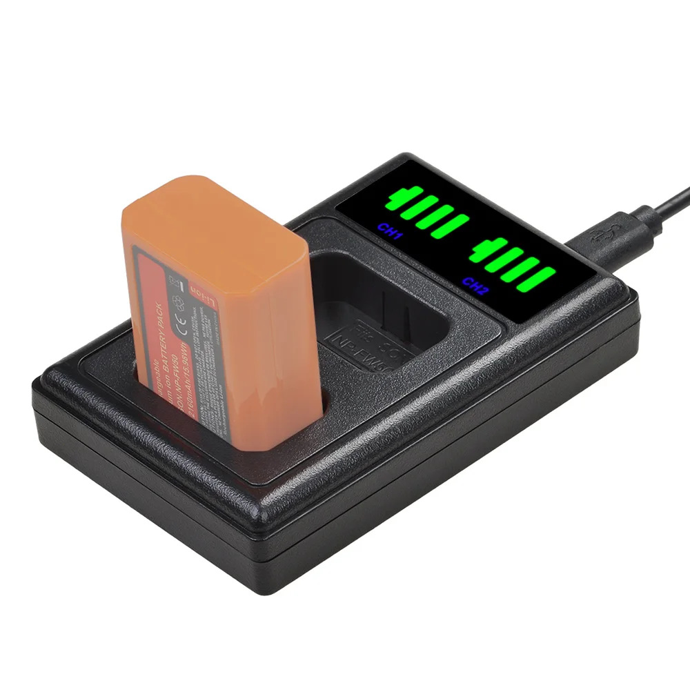 Camera Battery 2160mAh NP-FW50 NPFW50 Li-ion Battery for Sony ZV-E10 A7 A7R A7RII A7II A7SII A7S a6300 a6400 a6500 RX10 Series&LED Dual Charger