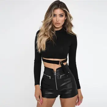 

2019 Autumn Winter Women Turtleneck Sweater Black Tops Knitted Pullovers Long Sleeve Jumper Pull lady bandages short Clothing