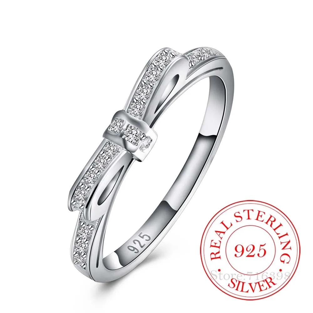 Silver rings silver ring 925 Sterling Silver Rings for Women Female Exquisite Bownot Cz Crystal Infinity Ring Bague Argent 925 Anillos Mujer