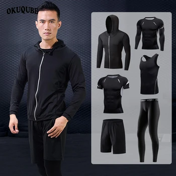 

Men Sportswear Hoodie Jacket Workout Clothes Compression Sports Suit Jogger Training Gym Clothing Elastic Tracksuit Running Sets