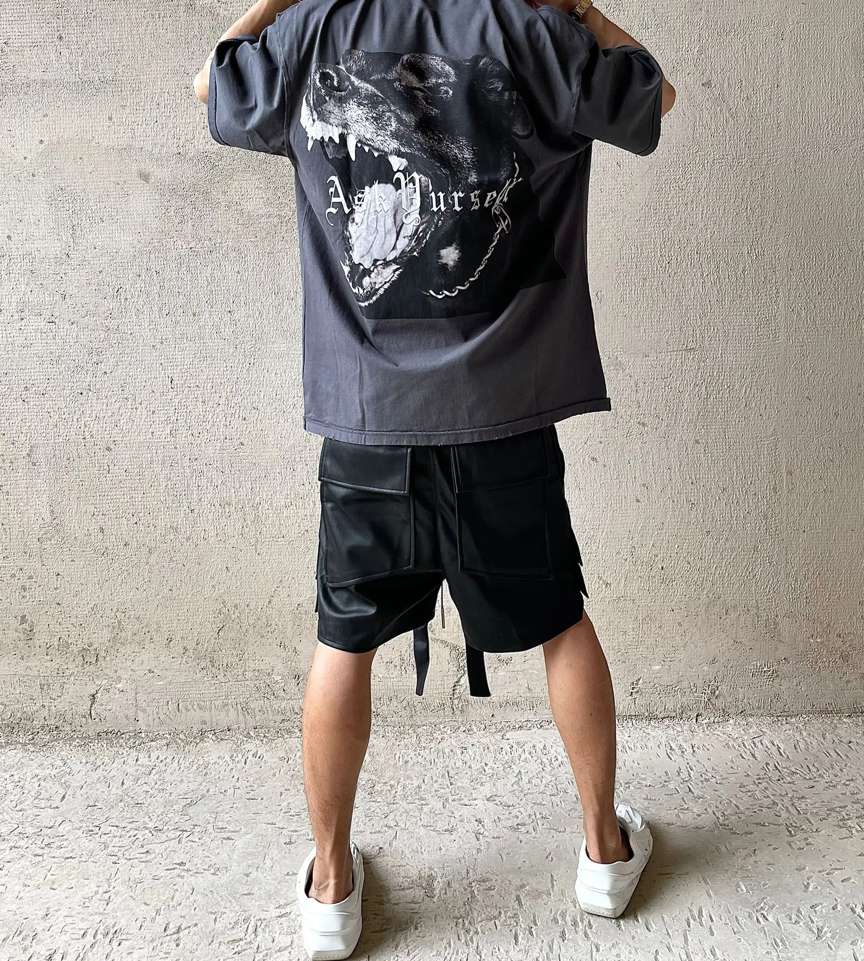 New Askyurself 21SS Rottweiler Dog Head Print Vintage Cotton Tops Tees Oversized T-shirt Streetwear Women's for Men | Мужская одежда