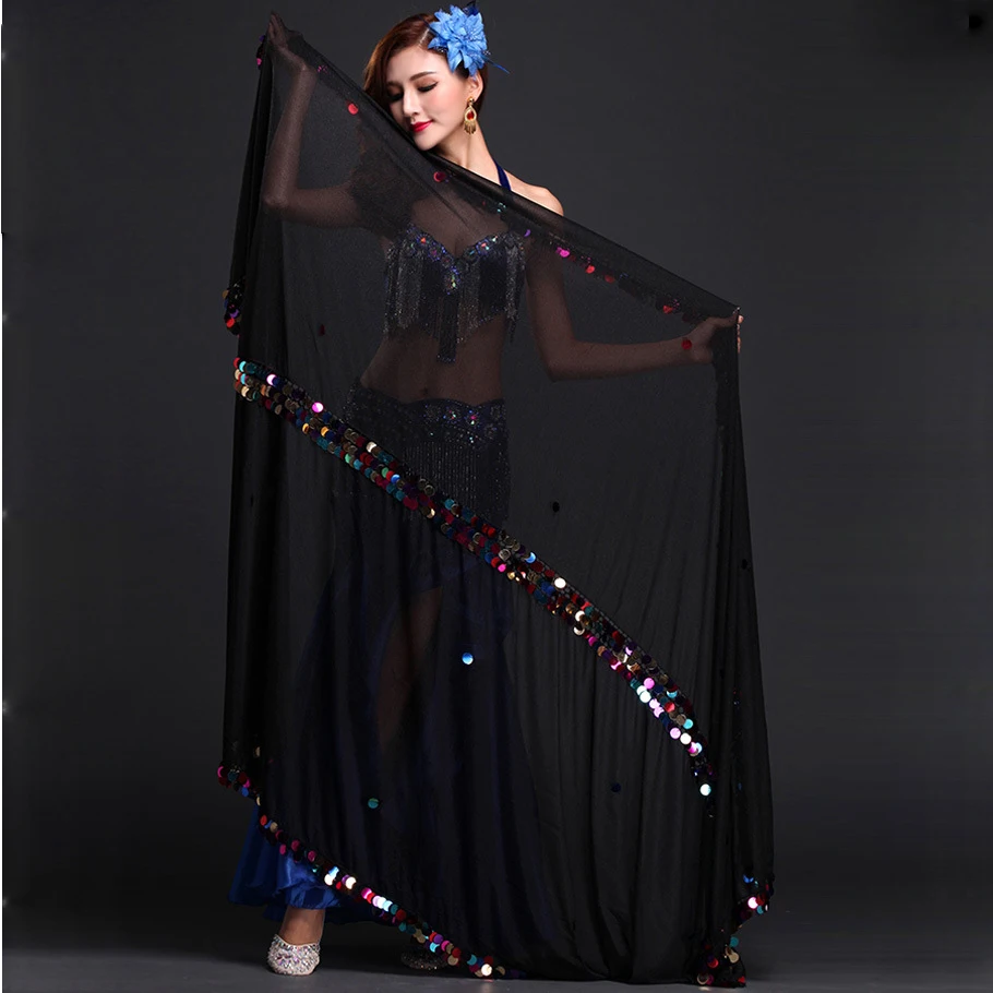 Женский костюм для танца живота с блестками, шаль, вуаль для танца живота, вуаль для выступлений 214*150 см