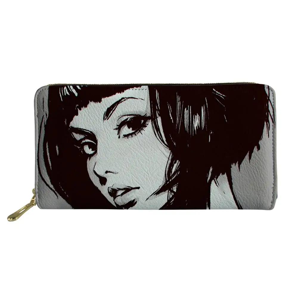 

Black and White Long PU Leather Wallet Woman Beauty Girl Luxury Purse Money Coin Bag Girls Card Holder Pouch Handbag Dropship