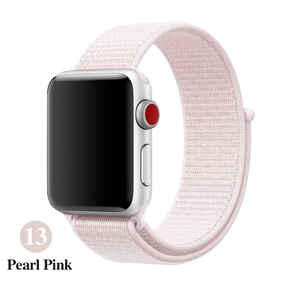 Pearl powder Band For Apple Watch Series 5 4 3 2 1 38MM 42MM watchband Breathable Nylon Strap Sport Loop for iwatch Bracelet 40MM 44MM - Band Color: Pearl powder