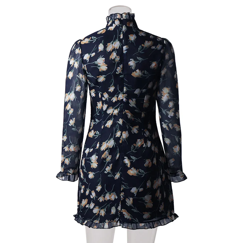 Zell& Dincht, винтажное платье с принтом,, Осень-зима, женские платья, сексуальные, с длинным рукавом, тянущиеся, с краем, мини, облегающее платье для женщин