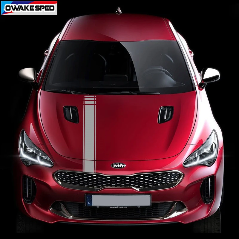 For KIA Stinger Racing Sport Stripes Car Hood Bonnet Sticker Auto Engine Cover Decor Vinyl Decals Exterior Accessories (2)