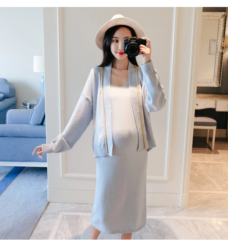 Afei Tony Maternity трикотажные наборы Новое поступление сексуальное платье с v-образным вырезом модное повседневное пальто из двух предметов Одежда для беременных