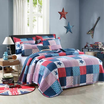 

200 * 230cm Vintage Patchwork Bedspread Quilt Set 2pcs Stars Quilted Bedding Cotton Quilts Bed Covers King Size Coverlet Blanket