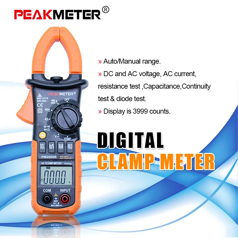 PEAKMETER 3 3/4 цифровой AC токометр 4000 отсчетов с подсветкой DC сопротивление напряжения
