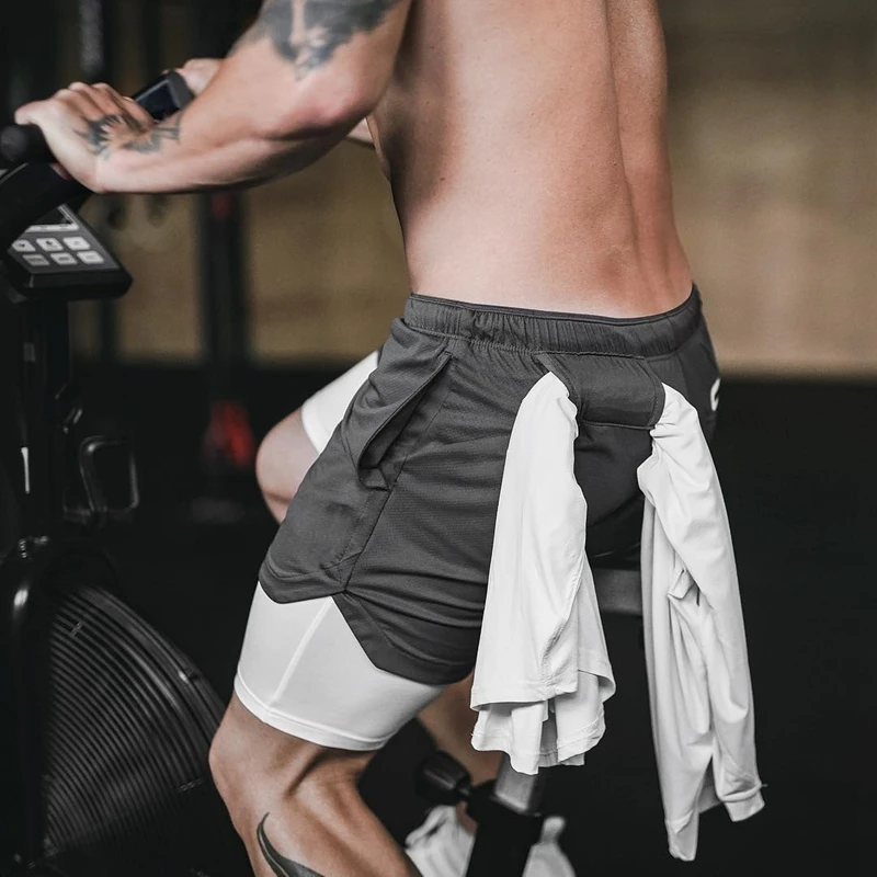 

2 In 1 Running Shorts Men Quick Dry Fitness Training Exercise Jogger Shorts With Built-in Pocket Liner Training Gym Sports Short