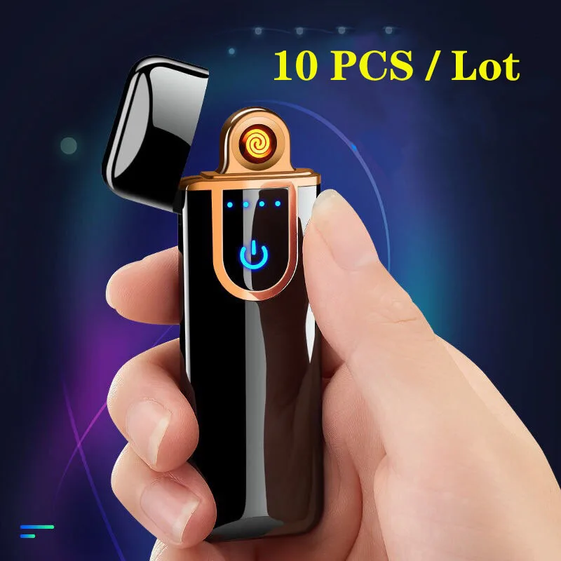 Перезаряжаемая Зажигалка USB ветрозащитная беспламенная электрическая зажигалка для сигарет сенсорная Индукционная двухсторонняя Зажигалка для сигар без газовой зажигалки