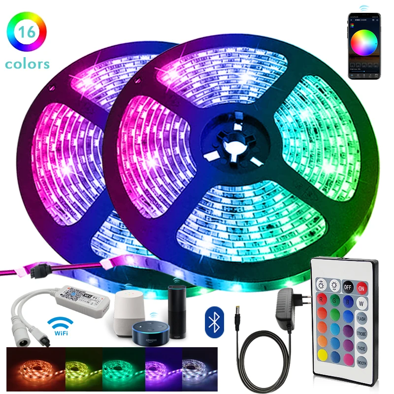 

RGB LED Strip Light SMD 3528 5050 Waterproof 5M 10M Diode Tape WIFI&Bluetooth Controlle With DC12V Power Adapter Room Decoration