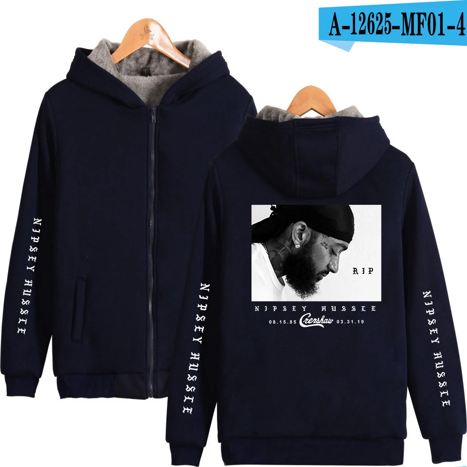 Новые Nipsey Hussle Kpop модные зимние толстовки с капюшоном на молнии для мужчин и женщин, куртки с длинным рукавом, толстые толстовки с капюшоном на молнии, топы - Цвет: navy