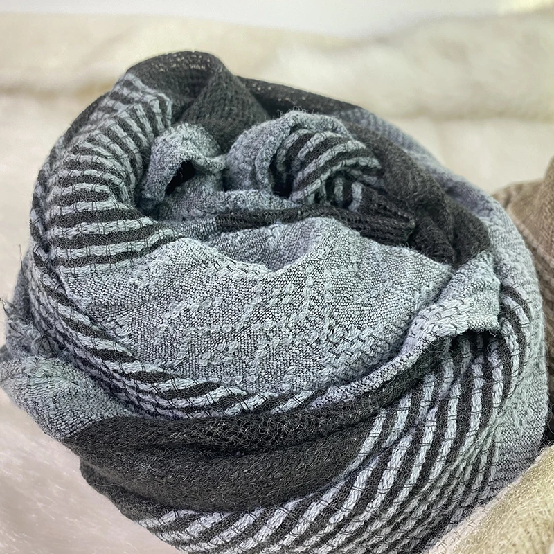 Cotton Linen Men Scarf Japanese Style Winter Blue Navy Black Striped Tassel Scarf Men Fashion Ethnic Style Male Accessories