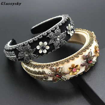 

Gorgeous Baroque Hair Jewelry Bohemian Padded Crystal Crown Headbands Exaggerated Rhinestone Tiara Hairbands Women Wedding885