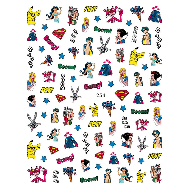 1PCS Disney Cartoon Anime Collection Star Design Nail Sticker Mickey Mouse Donald Duck Lion King Mermaid Stitch Nail Slider HC254