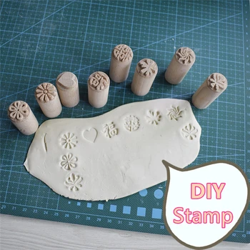 

Wooden Stamp Ceramic Art Plastic Clay Tool China Style FU&XI Word Flower Leaf Pattern Model Emboss Seal Kids Arts And Craft Sets