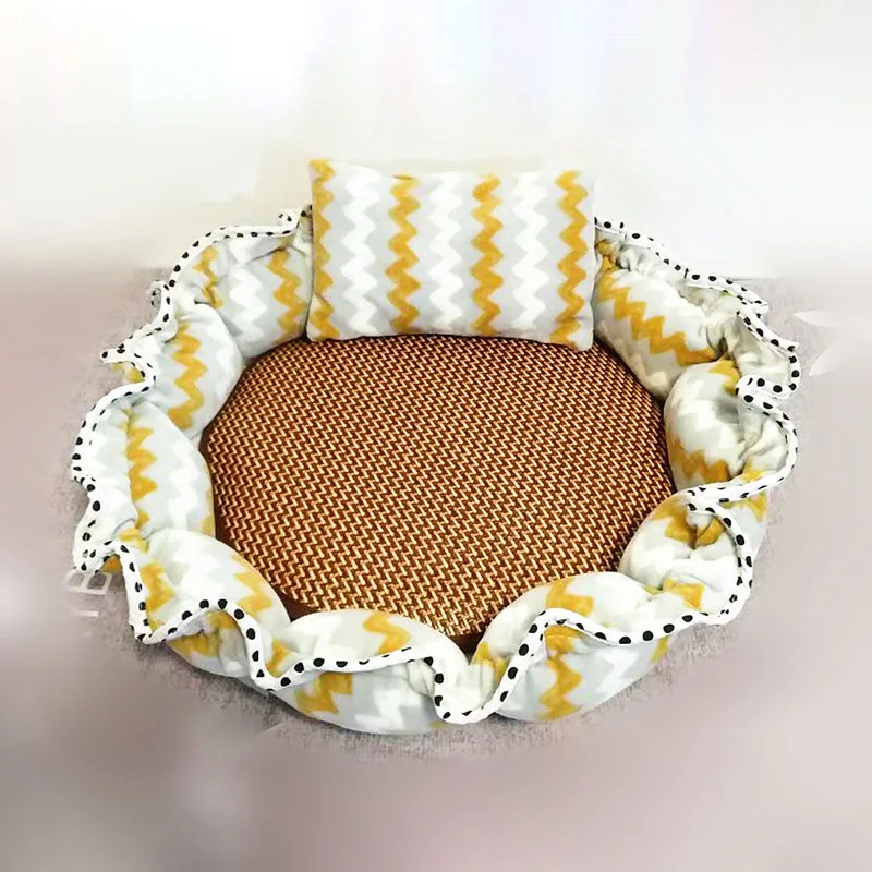 Yellow White Летний спальный коврик для питомца круглая тыква кровать для собаки хлопок домик для кошки супер мягкие хлопковые коврики диван для чихуахуа корзина для собаки питомник - Цвет: Yellow White