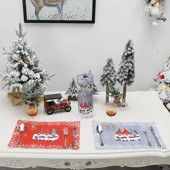 

2021 Merry Christmas Table Mat Placemat Fashion PVC Table Mat Hotel Tableware Mat Santa Claus Printed Table Mat Xmas Placemat #9