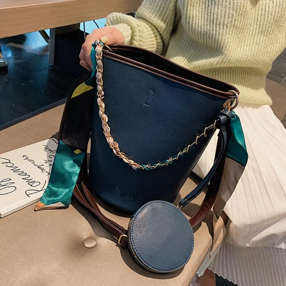 

Vintage Fashion Female Tote Bucket Bag 2019 New High Quality PU Leather Women's Designer Handbag Ribbon Shoulder Messenger Bag